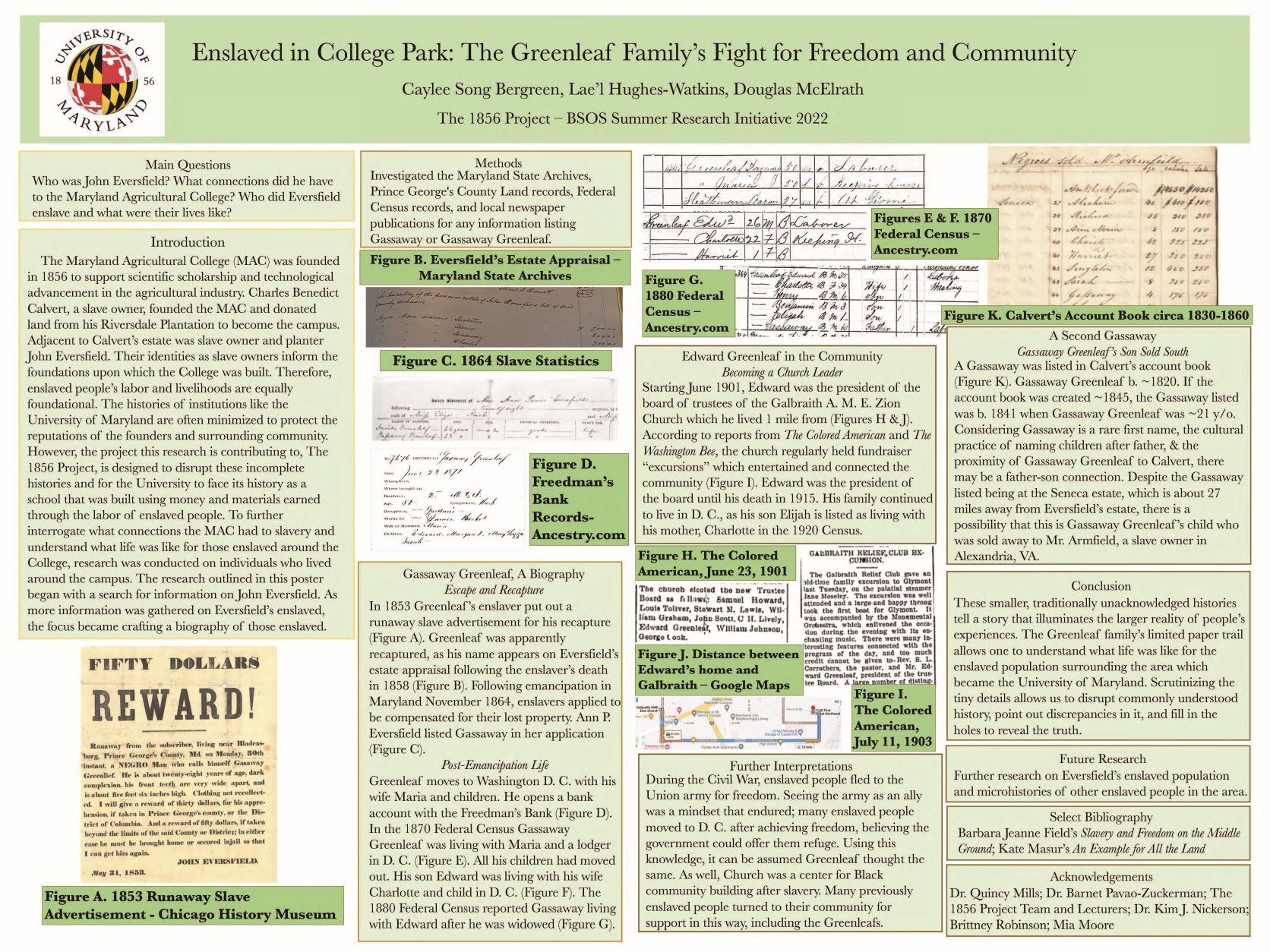 poster featuring information on enslaved Greenleaf family