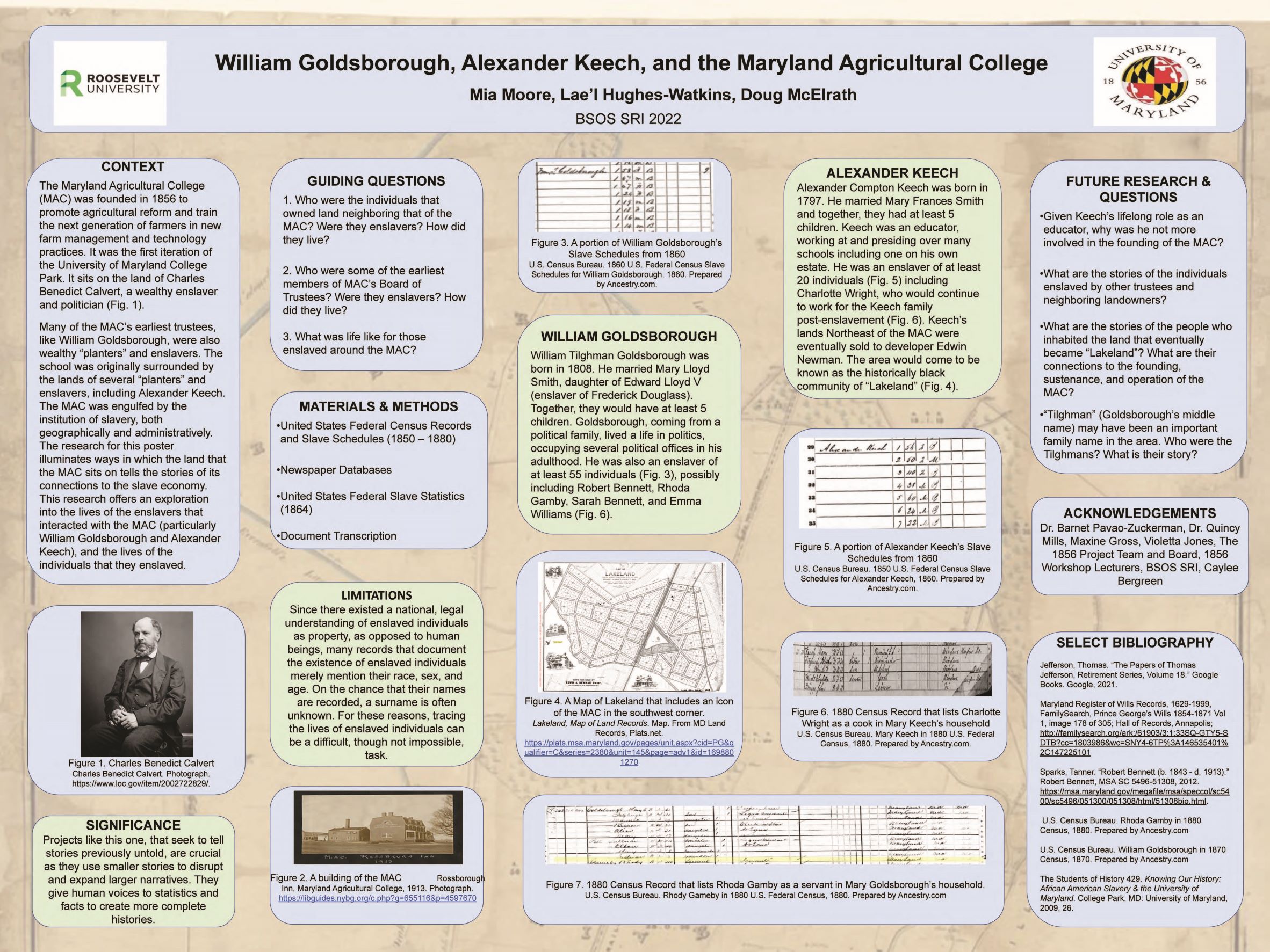 poster featuring information on William Goldsborough, Alexander Keech, and the MAC