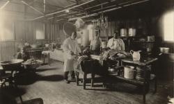 black and white photograph of Charlie Dory and kitchen staff, Maryland Agricultural College, c. 1912; (left to right: Bill Dory; Ferdinand Hughes; Spencer Dory; Charlie Dory)