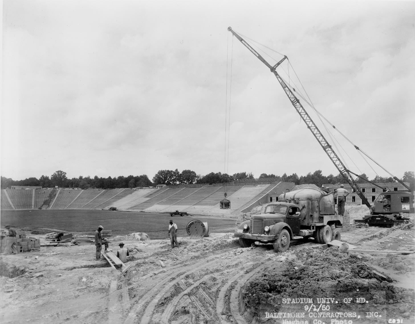 Black men at work on Byrd Stadium construction, September 1st, 1950