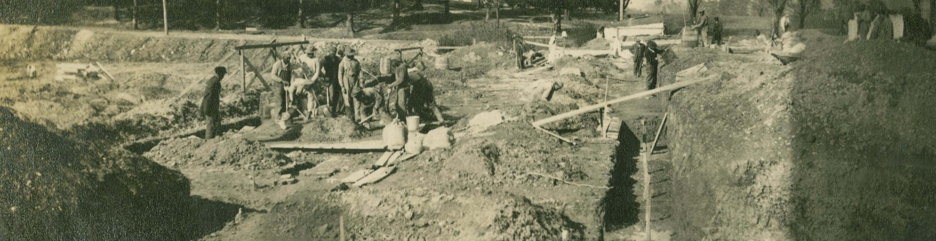 Black men at work on Calvert Hall construction c. 1914