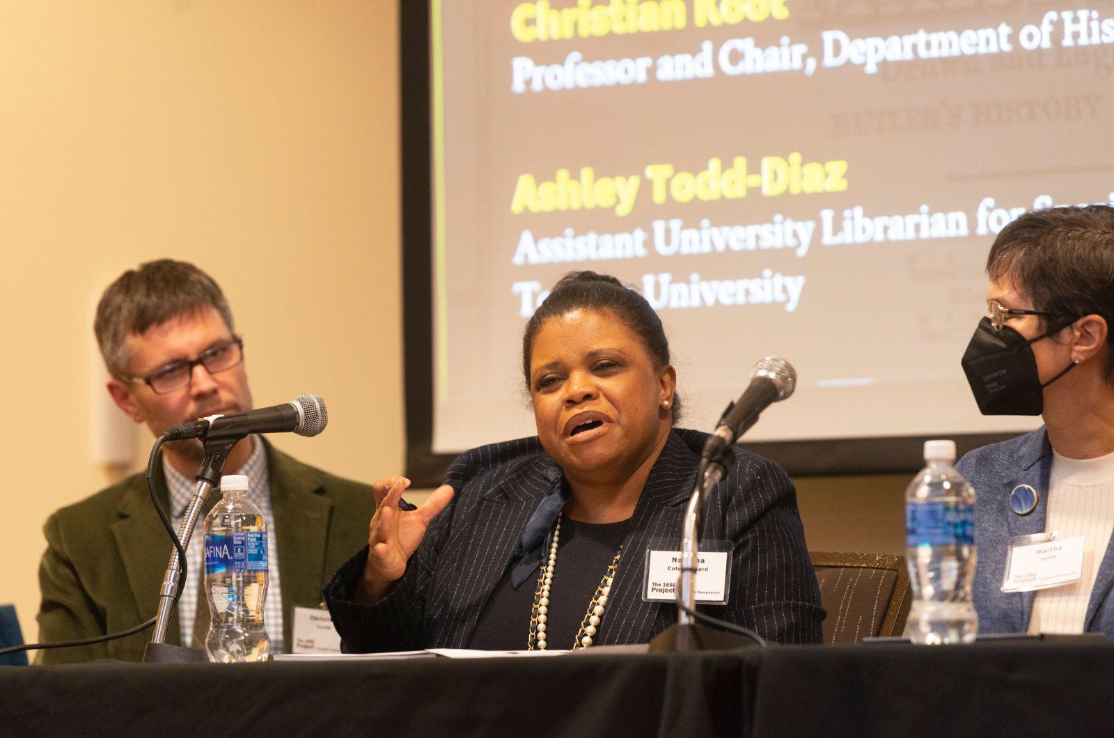 Session 4 panelist Natasha Cole-Leonard speaking into microphone