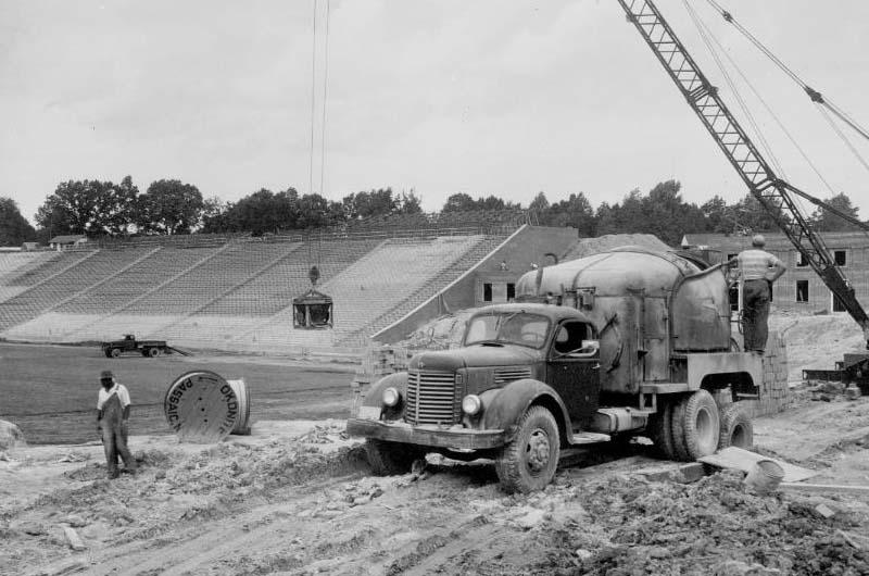 Black men at work on Byrd Stadium construction, September 1st, 1950.